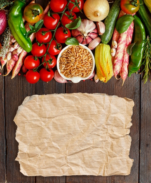 Fresh ingredients on wooden table