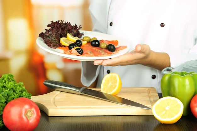 Chef preparing a colorful dish